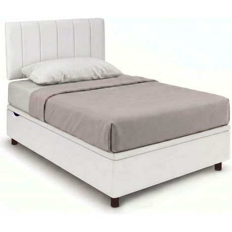 Letto Singolo Contenitore Imbottito 80x190 cm Similpelle Bianco BoxMax Testata Vertical (1/5)