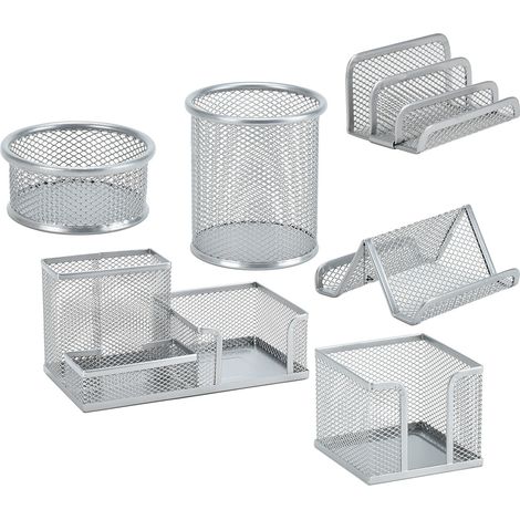 6 pièces organisateur de bureau en métal, porte-stylo, trieur de courrier, boîte de rangement, porte-cartes, porte-notes adhésives (1/5)