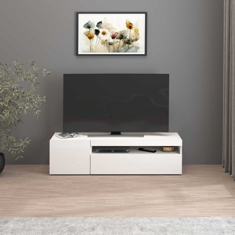 WHOUS Mobile porta tv Potenza con 1 anta laterale e 1 anta a ribalta bianco lucido 130x40x36 cm (1/5)