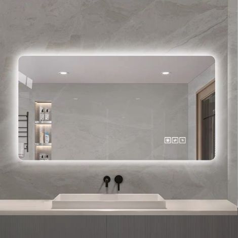Specchio da bagno a LED da 60 x 100 cm con retroilluminazione, antiappannamento, 3 colori di luce, regolazione continua dell'intensità luminosa, funzione memoria, impermeabile IP44, montabile in orizz (1/5)