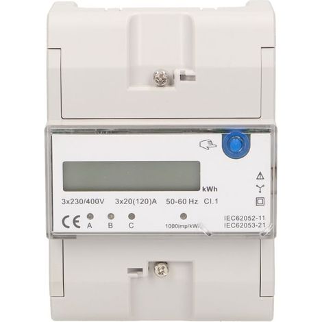 Compteur électrique triphasé 120A - 5 modules - Avec écran LCD rétro-éclairé