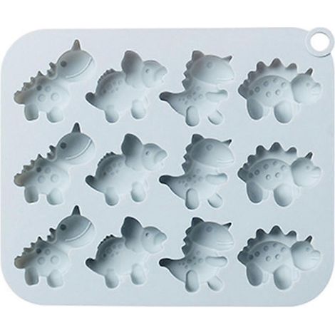 Moule en silicone souple antiadhésif à 12 cavités en forme de dinosaure, idéal pour réaliser des glaçons et des gâteaux au chocolat. (1/5)