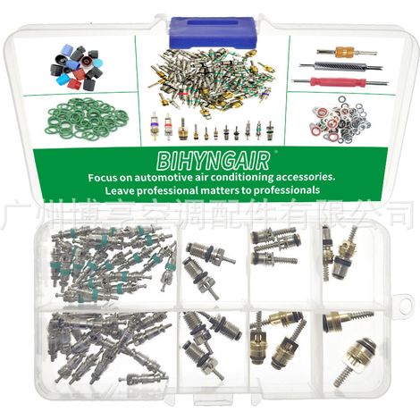 Boîte de 55 pièces pour noyaux de valve de climatisation automobile, kit d'outils de réparation de réfrigération R12 R134a (1/4" 5/16") (1/5)