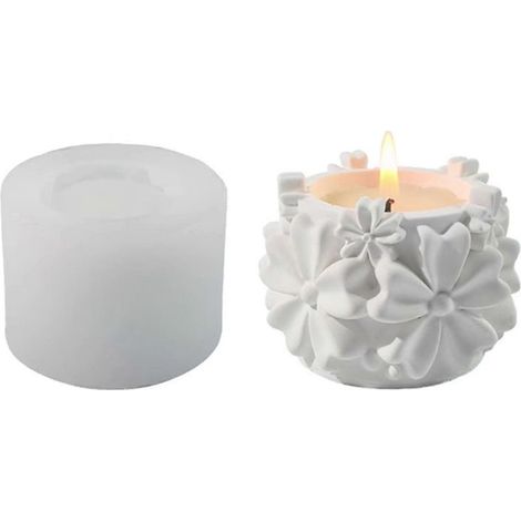 Moules en silicone 3D à motif floral en relief pour bougeoirs, supports pour bougies chauffe-plat et décorations en plâtre, en résine époxy (1/5)