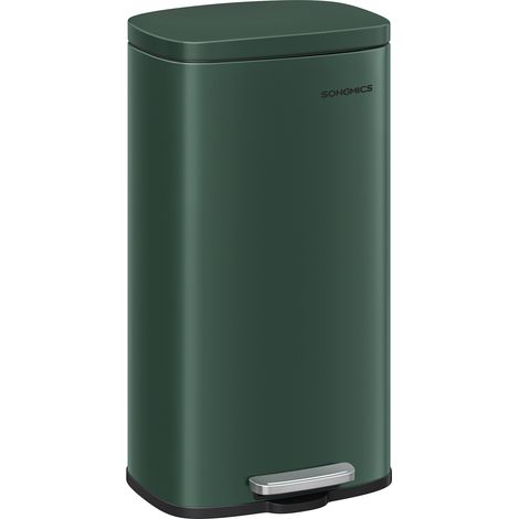Songmics – Poubelle à pédale 30L en acier vert – Couvercle anti-odeur à fermeture douce – Seau intérieur amovible – Dimensions 34,8 x 29,7 x 63,3 cm