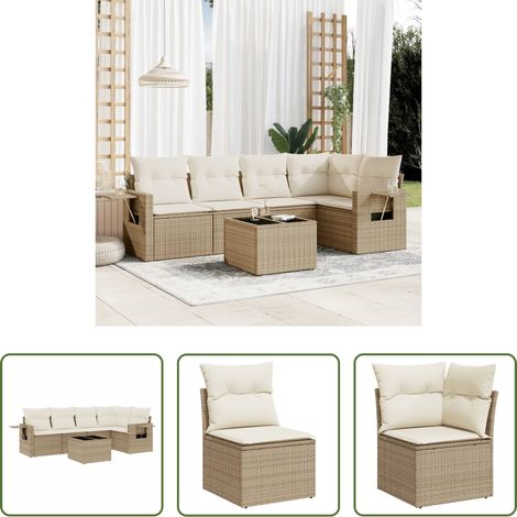 vidaXL Gartensessel - 6-tlg. Garten-Sofagarnitur mit Kissen Beige Poly Rattan (1/5)