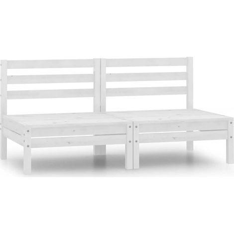 Canapés centraux de jardin,Sofa d'extérieur 2 pcs blanc bois de pin massif (1/5)