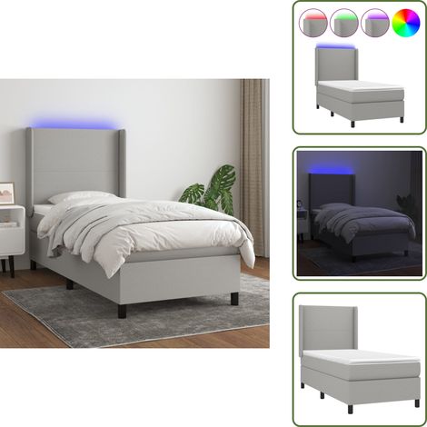 Boxspringbett mit Matratze & LED Hellgrau 90x190 cm Stoff - Boxspringbett - Doppelbett - Schlafsystem - Lattenrost - Bettauflage (1/5)