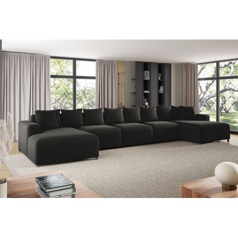 Wohnlandschaft Sofa U-Form Designersofa MEGAN XL in Stoff Salvador Schwarz (1/2)