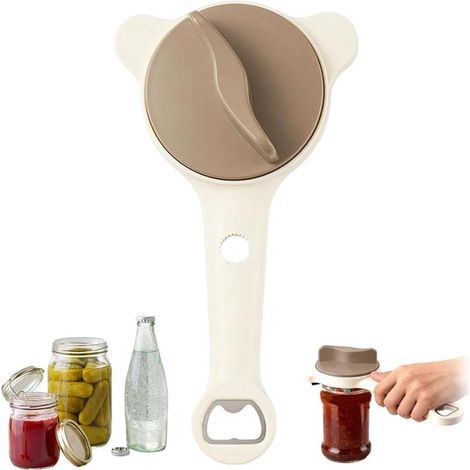 Apribottiglie multifunzione 4 in 1: apribottiglie, apri-birra, ausilio in cucina per anziani, apri-coperchi, apri-barattoli, multifunzionale per bottiglie, lattine, ecc. (1/5)