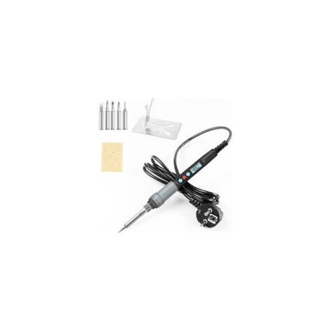 Saldatore elettrico da 90 W, temperatura regolabile da 100℃ a 480℃, display visibile della temperatura, interruttore ON/OFF, 5 punte di ricambio per riparazioni di saldatura - Crezuo