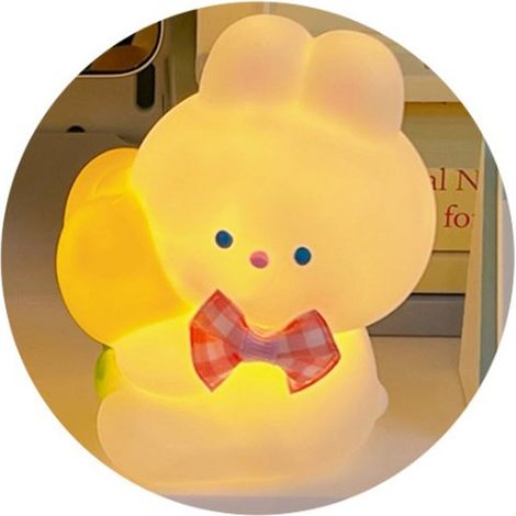 Veilleuse de chevet mignonne et adorable, lampe de sommeil protectrice pour les yeux, lampe de chevet pour la chambre, fonctionne sur piles, adorable lampe de table lapin pêche (1/5)