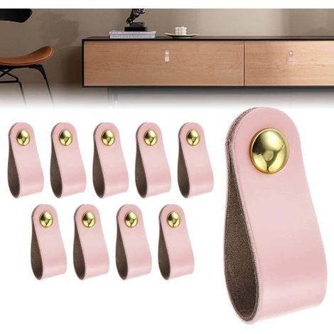 10 Pièces Poignées de Meubles en Cuir Poignées de Porte en Cuir Poignées d'Armoire en Cuir Poignées de Porte de Cuisine en Cuir Poignées de Porte d'Armoire en Cuir avec 10 Vis Cuisine Chambre Rose TON (1/5)
