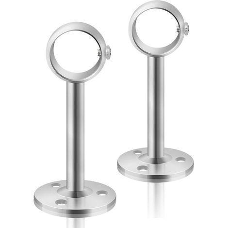 Set di 2 robuste staffe argentate per aste per tende da soffitto, staffe per aste per tende in acciaio inox da 25 mm, staffe per aste per tende per armadi e guardaroba (1/5)