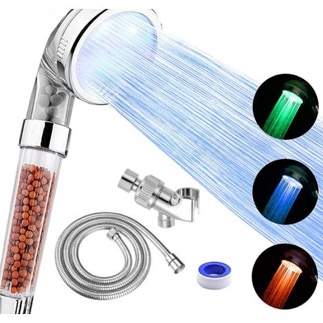 LED-Duschkopf mit Handbrause, Hochdruck-Duschkopf mit Schlauch, Halterung und PTFE-Band usw., 3 temperaturgesteuerte, wassersparende, gefilterte Duschköpfe zum Trocknen von Haar und Haut