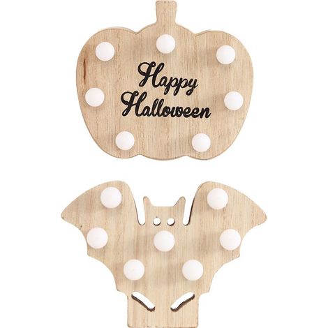 Luminaire Halloween En Bois - Veilleuse LED Sans Fil - Décoration De Table Pour Fête D'Automne - Lot De 2 (1/5)