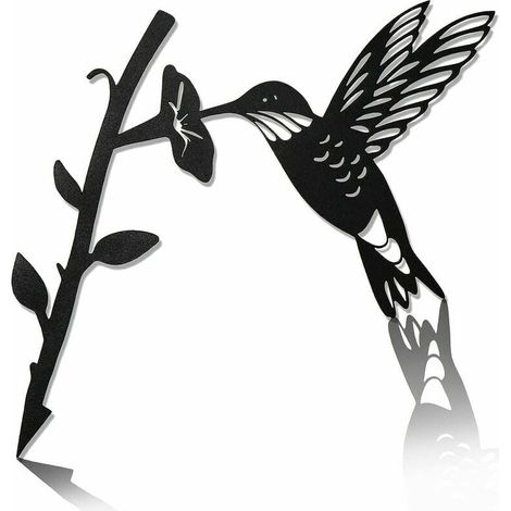 Decoración de jardín al aire libre de metal con colibrí, silueta de colibrí, escultura de árbol, decoración de jardín, paisaje, pájaro, artesanía, regalo. (1/5)