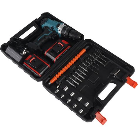 [JAMAIS UTILISÉ]Kit de perceuse électrique sans fil portable rechargeable avec 2 batteries au lithium 21 V (bleu) (1/5)