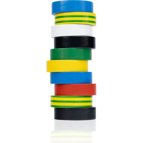 Juego de cintas aislantes 10 uds. 0,13 mm 16 mm x 10 m (2x negro, 2x azul, 2x tierra, verde, blanco, amarillo, rojo)