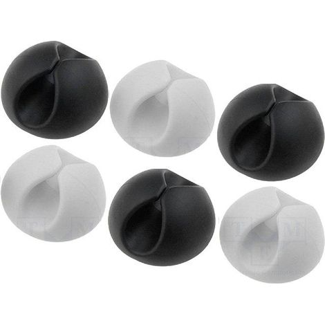 6 Clips serre-cable - adhesifs - noir et blanc (1/2)