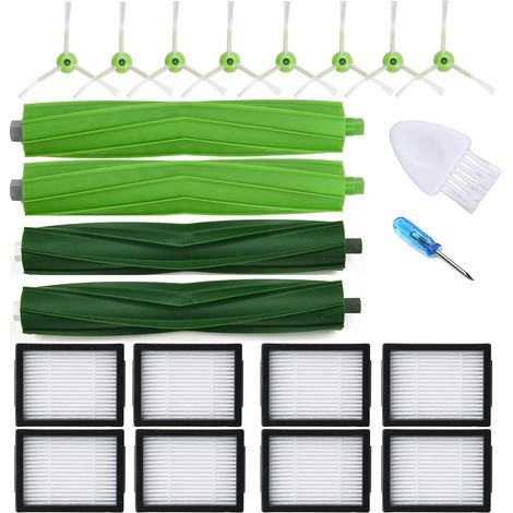 Applicabile agli aspirapolvere iRobot Roomba i3 i3+ i4 i6 i6+ i7 i7+ i8 i8+J7 J8/Plus E5 E6 E7 serie I, E e J 2 set di spazzole in gomma 8 filtri HEPA 8 spazzole per superfici (1/5)