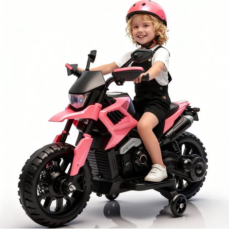 Moto électrique enfant 6V DLS 09 – Pour 3-6 ans avec roulettes, batterie 6V4AH, chargeur inclus, sans télécommande, rose clair