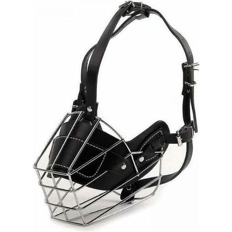 1pc Black Muzzle Super Metal Muzzle Leather Muzzle for Large Dogs (1/3)