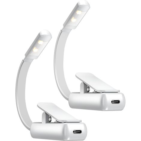Paquete de 2 luces de lectura recargables para cama, luz de lectura LED superbrillante con clip con 3 colores y atenuación continua (1/5)