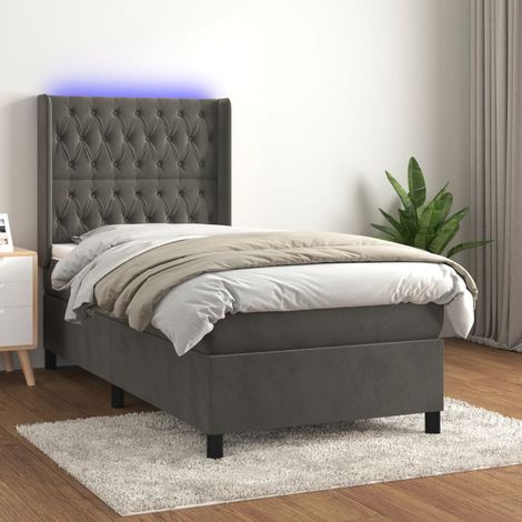 Cama box spring colchón y LED terciopelo gris oscuro 90x200 cm (1/5)
