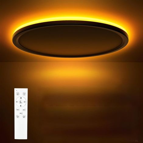 Plafonnier Led 24W, Luminaire Plafonnier 3000K-6500K, 1800K Dimmable Lampe Veilleuse, Led Plafond avec Télécommande pour Chambres, Salon, Salle de Bain, Cuisine (1/2)