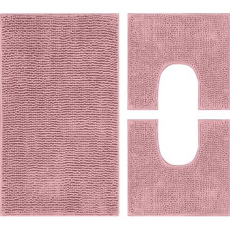 Set Tappeti Bagno Parure 3 Pezzi Super Morbido Con Fondo Antiscivolo Rosa