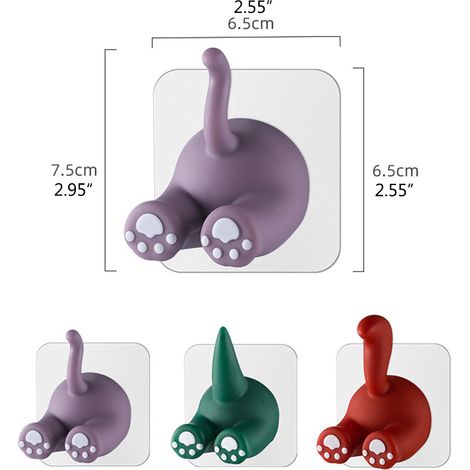 Crochets muraux adhésifs multi-usages en forme de queue d'animal mignon pour suspendre brosse à dents, organisateur mural de douche ou de maison (1/5)