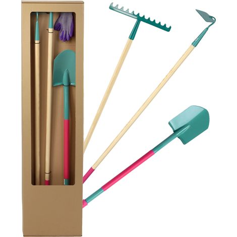 Juego de herramientas de jardinería, cabezales de metal, diseño ergonómico, mangos ligeros, guantes resistentes, tamaño estándar. (1/5)