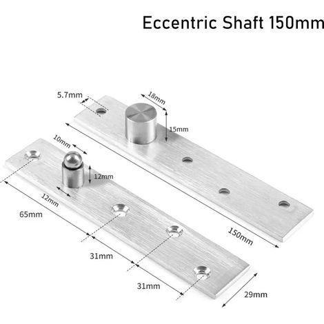 Charnière pivotante de porte (EccentricShaft 150 mm) en acier inoxydable, axe de positionnement haut/bas, rotation à 360°, robuste (1/5)