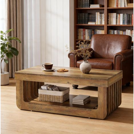 Tavolo soggiorno 2 ripiani MDF 120x60x45 cm OKMYHOME (1/5)