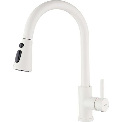 Robinet de Cuisine Blanc avec 3 Modes de Pulvérisation, Mitigeur Évier Extractible, Robinetterie Monocommande Rotatif à 360° en Acier Inoxydable SUS304, Cartouche Céramique (1/5)