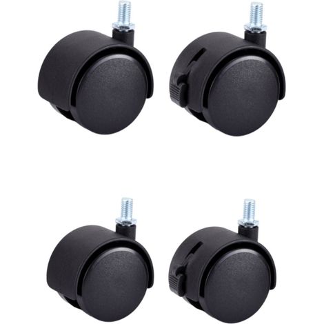 Quatre roulettes pour meubles, jeu de roulettes doubles, diamètre 29 mm, avec boulons M8 x 13 mm (2 sans freins, 2 avec freins), noires. (1/5)