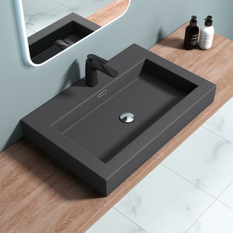 doporro® 73x48x10cm Lavabo sobre encimera antracita mate Colossum18-730 de fundición mineral lavabo suspendido de mármol (1/5)