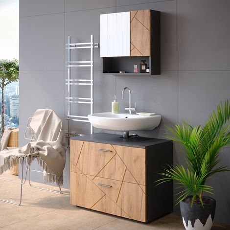 Meuble sous vasque simple Irma, Chêne doré/anthracite, 80 x 58.6 cm, Vicco — vue 4