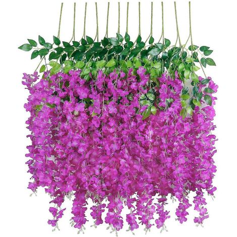 Guirlande de 12 fausses glycines artificielles GreenDec, 1,1 m/pièce, en soie et rotin. (1/3)
