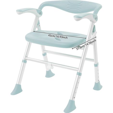 Silla de ducha con reposabrazos, diseño plegable, color verde claro. (1/2)