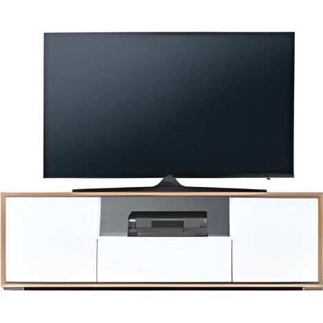 Meuble TV de 2 portes + 1 tiroir + 1 niche coloris Chêne Cambrian / Blanc - Longueur 143 x profondeur 35 x hauteur 44 cm -PEGANE-