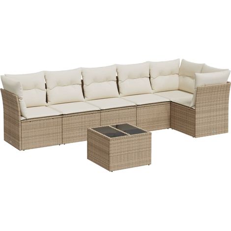 Set sofás de jardín 7 piezas y cojines ratán sintético beige vidaXL (1/3)