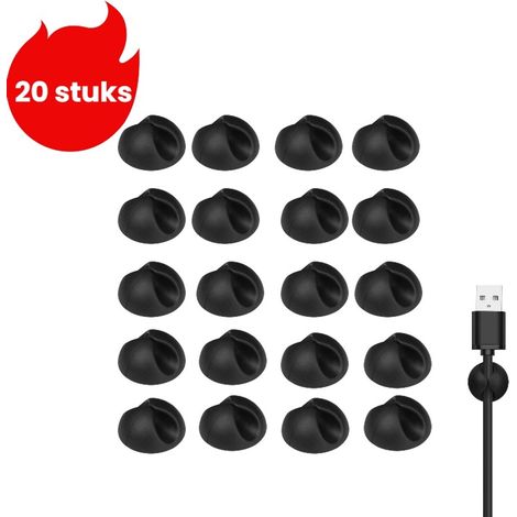 Organisateur de câbles de bureau 20 pièces Organisateur et support pour câbles de données Organisateur pour câbles de charge Support pour clips de câble Noir (1/5)