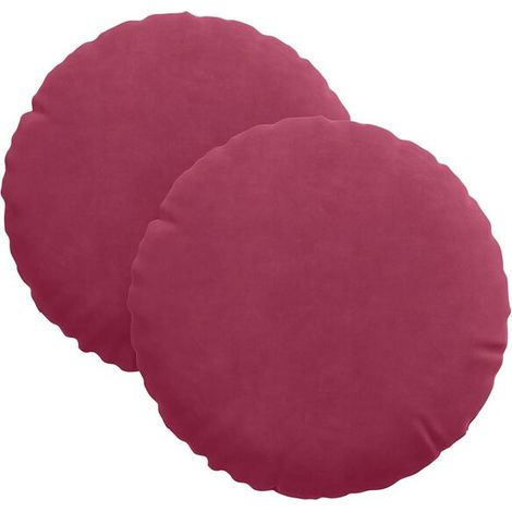 Ensemble de deux coussins d'assise, rouge bordeaux, 30 cm de diamètre, 13 cm de longueur, en velours. (1/5)