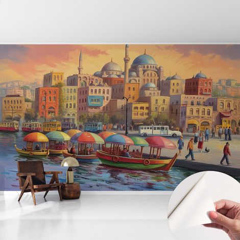 Papier peint adhésif décoratif avec colle pour salon chambre à coucher et bureau Design moderne et facile à poser Côte urbaine 416x254 cm (1/5)