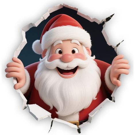 Adesivo murale con effetto 3D di Babbo Natale che sfonda il muro, autoadesivo, per la decorazione della casa, 2 fogli (2829 cm)