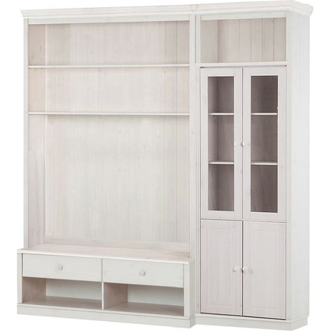 AnitaBibliothèque avec meuble bas TV en pin laqué blanc (1/5)