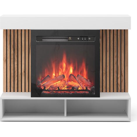 Caminetto elettrico Lynea, Bianco, 100 cm con effetto fiamma realistico e riscaldatore da 1800W, Vicco