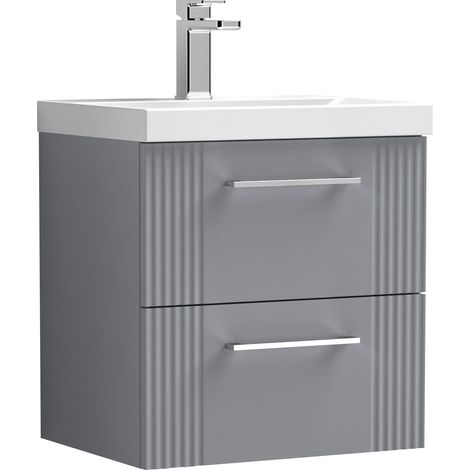 Nuie Deco Satin Grey 500mm Wall Hung 2 Drawer Vanity Unit and Mid Edge Ceramic Basin - DPF292A